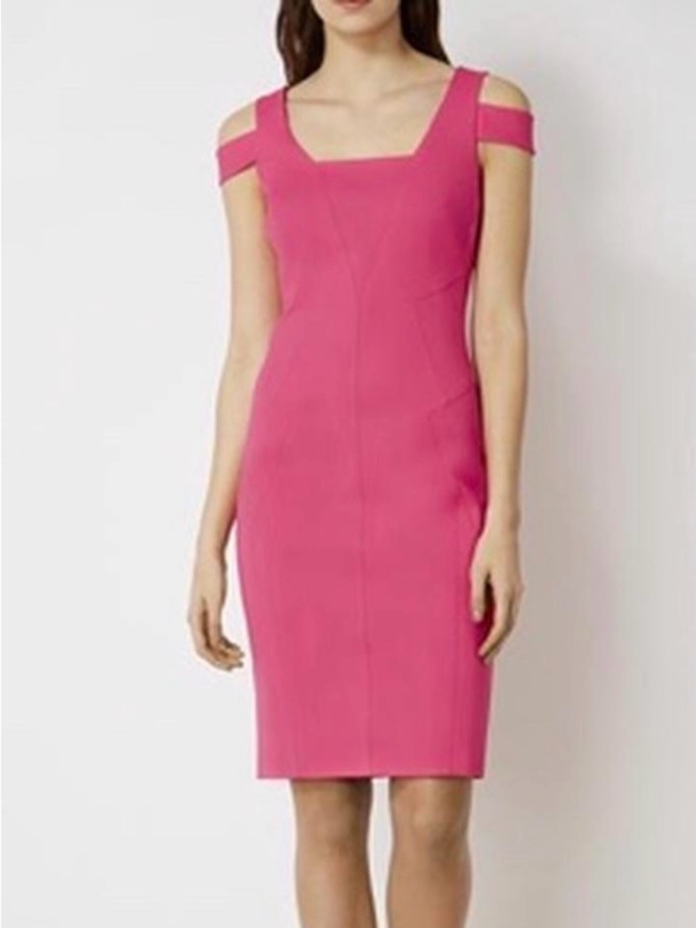 Karen Millen Hot Pink Cold-Shoulder Sheath Dress